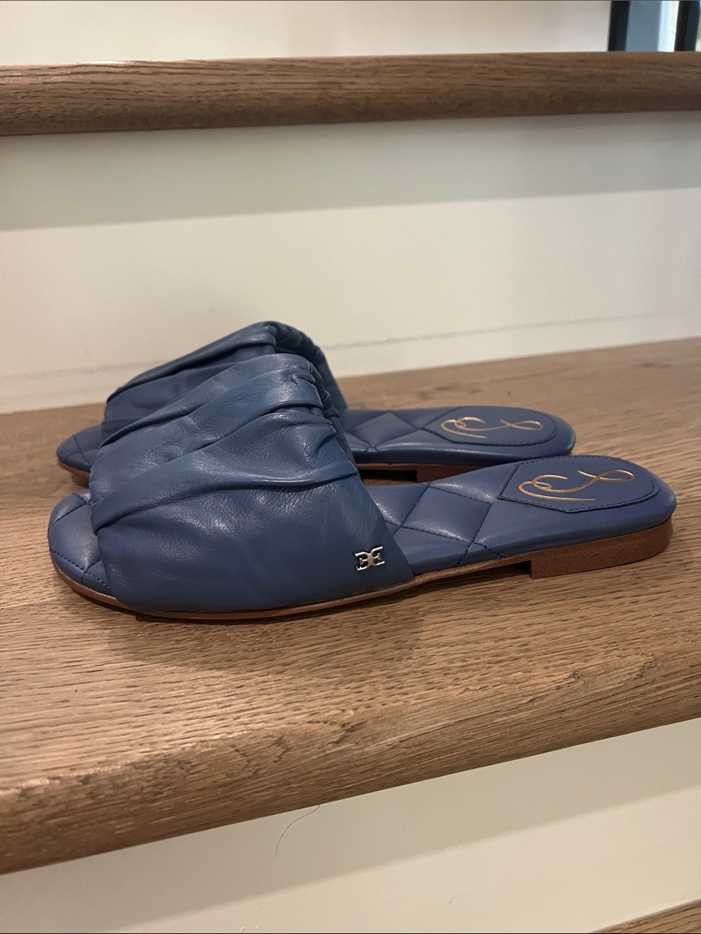 Sam Edelman Blue Quilted Slide Sandals